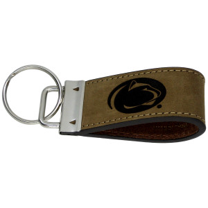 brown leather loop keychain with Penn State Athletic Logo